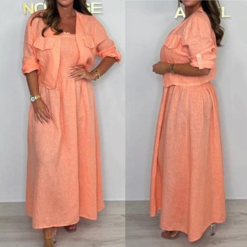 👗Комплект от 2 части за жени с късо яке и рокля със спагети