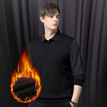 Мъжка модна плетена риза с яка и имитация на двукомпонентен дизайн