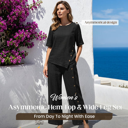 ✨Women's Irregular Hem Top & Wide Leg Pants Two - Piece Set