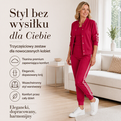😍☁️✨Damski Casual Komplet 3-Częściowy - Kurtka, Top na Ramiączkach i Spodnie✨