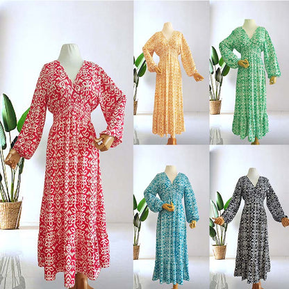 【S-5XL】👗Дълга рокля с V-образно деколте и щампа