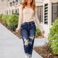 Tummy Control Distressed Cuffed Boyfriend Jeans