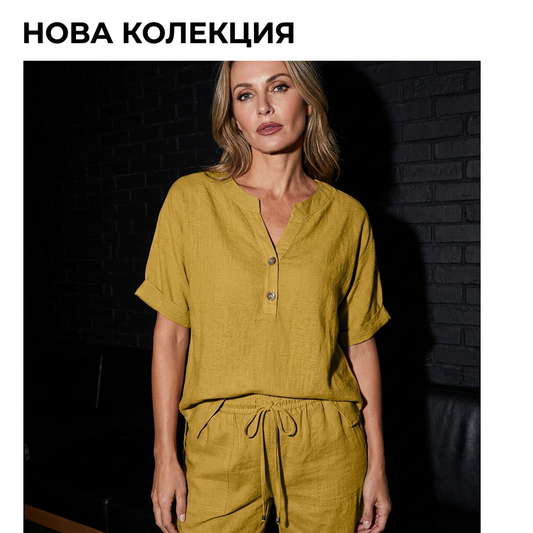 Дамски комплект от памук и лен (2 части)