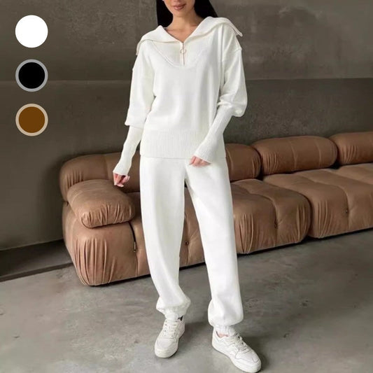 ❤️✨ Damski dwuczęściowy zestaw sportowy – bluzka z półzamkiem i klapką + spodnie joggery ze sznurkiem, 3 kolory, rozmiary S–3XL😍