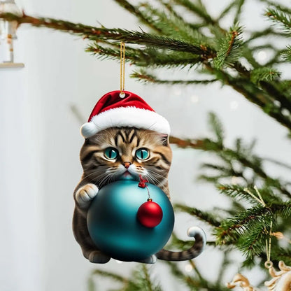 Той е плосък, а не 3D 🎄 Коледен орнамент за елха с котка ✨ Висящ орнамент с котка