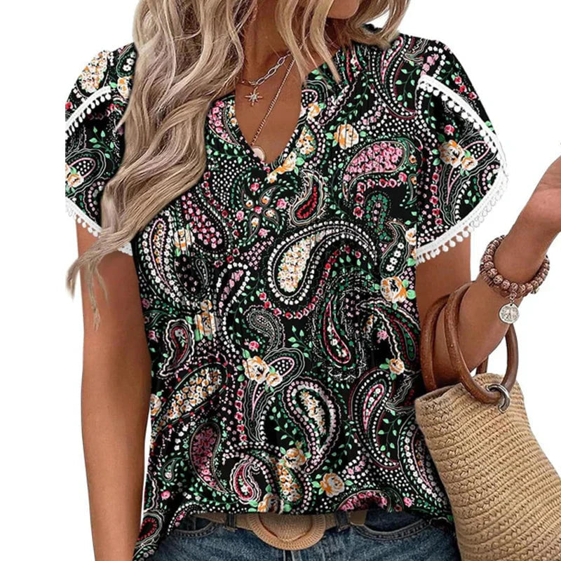 🔥👚【S-4XL】Дамска щампована тениска с къс ръкав