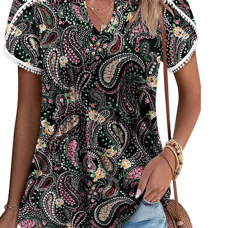 🔥👚【S-4XL】Дамска щампована тениска с къс ръкав