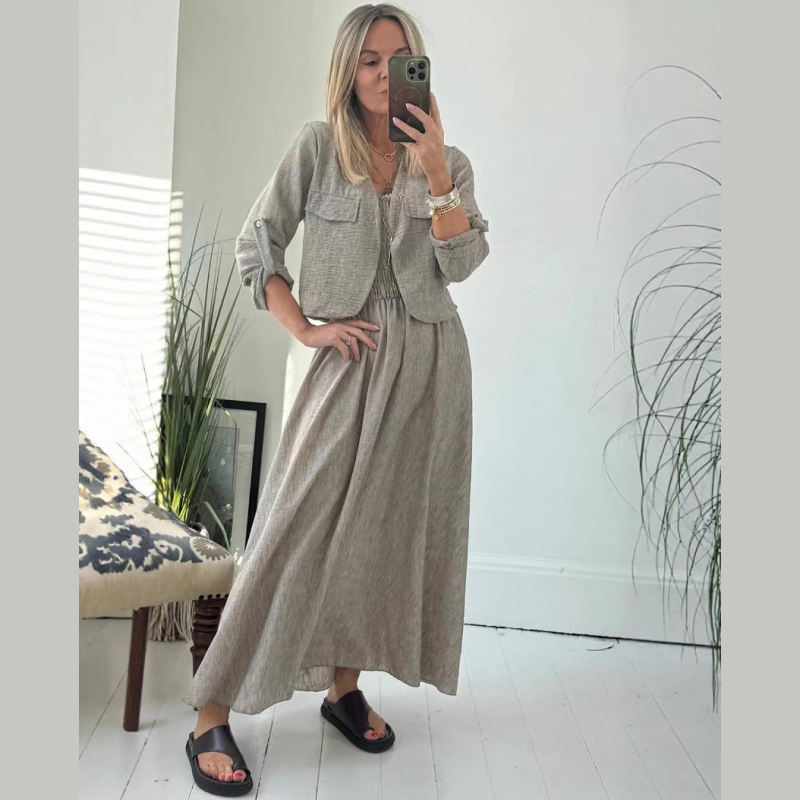 👗Комплект от 2 части за жени с късо яке и рокля със спагети
