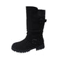 🍂✨ Buty typu slouchy z zamszowej skóry, z metalowymi klamrami, dzianinowym wykończeniem i grubą podeszwą — czerwone, szare, czarne, khaki — rozmiary EU 36–43 👢