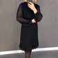 👗✨ Czarna sukienka z cekinami, przezroczyste rękawy w kształcie balonów, falbanki u dołu, metalowe pierścienie — elegancka, kobieca, wyrafinowana 👗