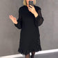 👗✨ Czarna sukienka z cekinami, przezroczyste rękawy w kształcie balonów, falbanki u dołu, metalowe pierścienie — elegancka, kobieca, wyrafinowana 👗