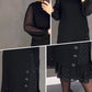 👗✨ Czarna sukienka z cekinami, przezroczyste rękawy w kształcie balonów, falbanki u dołu, metalowe pierścienie — elegancka, kobieca, wyrafinowana 👗