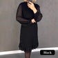 👗✨ Czarna sukienka z cekinami, przezroczyste rękawy w kształcie balonów, falbanki u dołu, metalowe pierścienie — elegancka, kobieca, wyrafinowana 👗