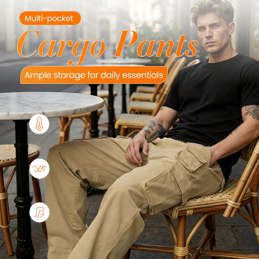 Мъжки панталони с много джобове и прави крачоли