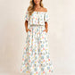 👗 50% OFF NOW! 🌸 Printed Off-Shoulder Short Sleeve Maxi Dress – Floral Print, Ruffled Bodice & Hidden Pockets ✨