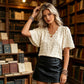 Women's Jacquard V-Neck Butterfly Sleeve Top