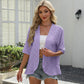 Women's Half Sleeve Eyelet Knit Ruffle Cardigan