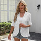 Women's Half Sleeve Eyelet Knit Ruffle Cardigan