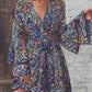 Women's Elegant Paisley Print V-Neck Flared Sleeve Dress