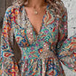 Women's Elegant Paisley Print V-Neck Flared Sleeve Dress
