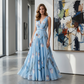 Elegant V-Neck Tulip Print Maxi Dress