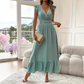 👗😍V-образно деколте с волани, макси рокля с акцент на талията