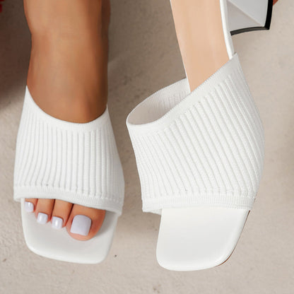 👡Дамски плетени сандали с квадратен нос и дебел ток😍