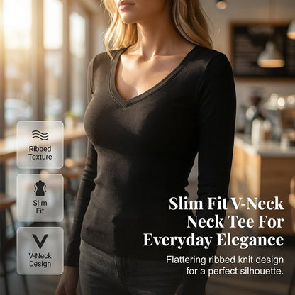 Тениска с V-образно деколте за жени, Slim Fit