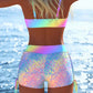 🌈Дамски бикини комплект с шнур и принт (включва шорти)⛱️