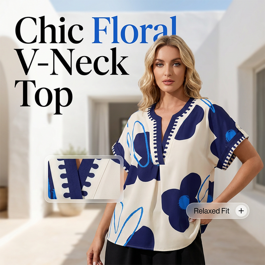 🎨 Дамска модна блуза с V-образно деколте и принт 👕