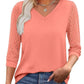 Damski Casual Top z Dekoltem w Kształcie Litery V, Koronką i Rękawem 3/4👕😍