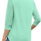 Damski Casual Top z Dekoltem w Kształcie Litery V, Koronką i Rękawem 3/4👕😍