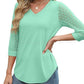 Damski Casual Top z Dekoltem w Kształcie Litery V, Koronką i Rękawem 3/4👕😍