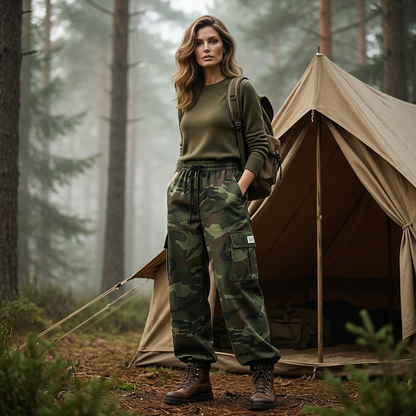 😎😍Дамски ежедневни камуфлажни панталони с връзка⛺️