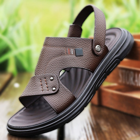 👞 ОГРАНИЧЕНО ВРЕМЕ 40%! ✨ Мъжки кожени сандали – противоплъзгащи, дебела подметка, двойно носене 🌴