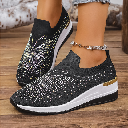 👟Дамски обувки с кристали и пеперуди, тип "slip-on" - Блестете с всяка стъпка ✨