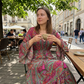 🌼👗 Дамска дълга рокля с V-образно деколте, плисета, бохемски стил и криловидни ръкави с принт 👇🛍️