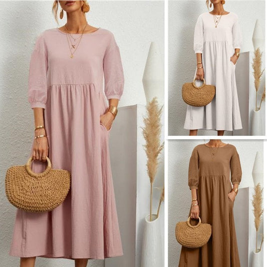 🤩👗Дамска рокля с фенерчета от памук и лен за лятото💝👇