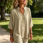 Women's Half Sleeve Button-Up V-Neck Shirts