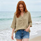 Women's Half Sleeve Button-Up V-Neck Shirts