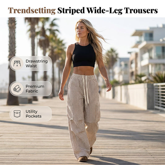 Gestreifte Damenhose mit weitem Bein