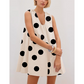 Women's Sleeveless U-Neck Polka Dot Mini Dress with Pockets