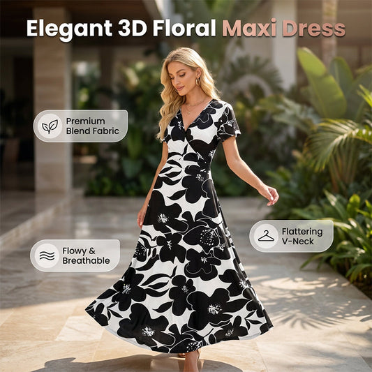 Elegancka, 3D kwiatowa suknia maxi
