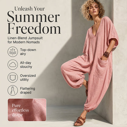 Női nyári laza V-nyakú jumpsuit