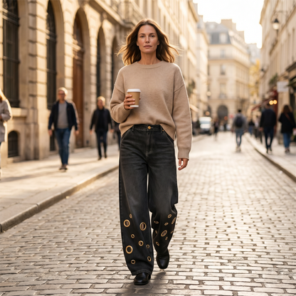 👖✨ Dżinsy z wysokim stanem, rozciągliwe, w rozmiarach plus size – 49% ZNIŻKI! Vintage, szerokie nogawki, metalowe kółka, rozporek na guziki – komfort na każdą porę roku dla każdego ciała