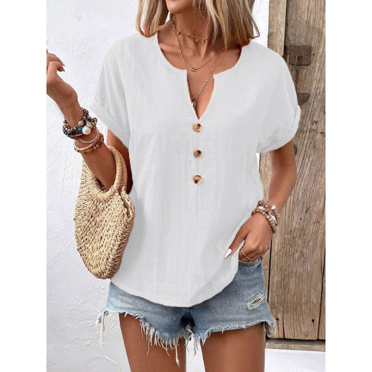 👚Damski top casual z dekoltem w serek i krótkim rękawem