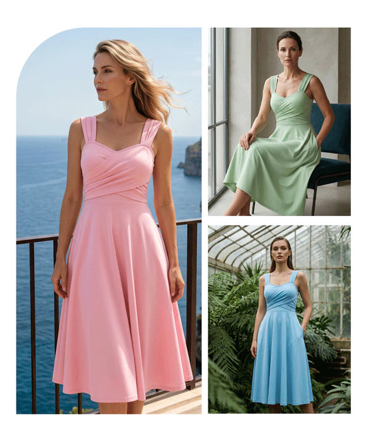 👗✨ Дамска елегантна рокля с V-деколте и джобове – A-линия, S–5XL 👝