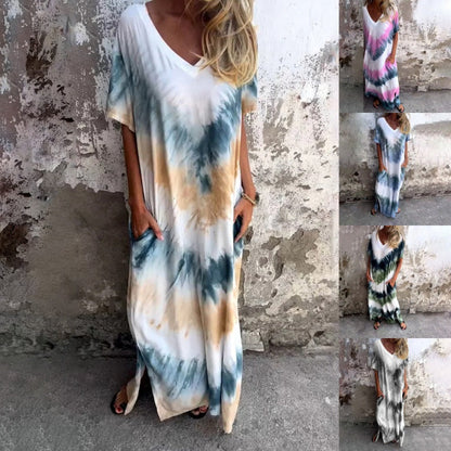 👗🌸Дамска лятна рокля с V-образно деколте и принт — свободна, елегантна🌟