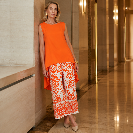 👚🧡Дамски комплект безръкавна горна част и широки панталони — бохо, стилен🌿
