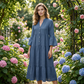 Solid Color Textured Fabric A-Line Midi Dress